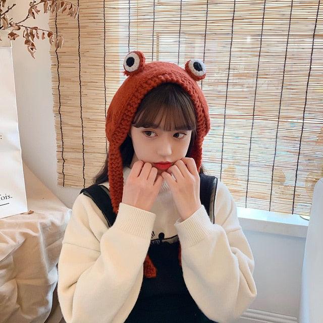 Unisex Balaclava Monster Shrek Hat Wool Winter Knitted Hats Green Party Funny Beanie Skellies Cap for Women Men Pure Handmade Neckerchief with Drawstring Soft Balaclava Pullover Knitted Beanie for Adults Men Women Ski Caps