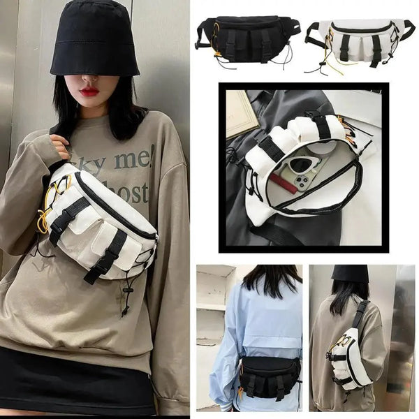 Unisex Casual Stylish Zipper Fanny Black Waist Bag Comfortable Travel Cross Body Bag Large Capacity Bags