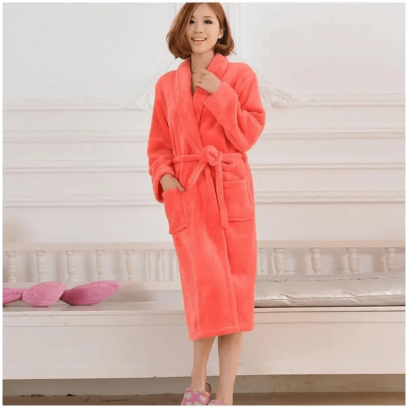 Unisex Comfortable Fleece Soft Bathrobes Elegant Sleepwear For Men And Women Winter Indoor Warm Bathrobe