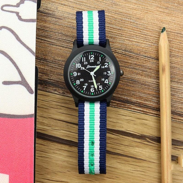 Unisex Fashion Nylon Fabric Kids Children Watch Sport Thin Students Canvas Quartz Dress Wristwatch Military Time Watch  Field Outdoor Sport Mens Wristwatch With Slip-Thru Nylon Band
