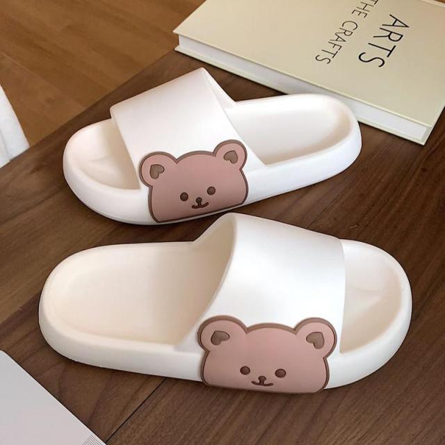 Unisex Summer Slippers Beach Slides Flip Flops Bear Thick Soled Boys Girls Bathroom Shoes Slides Sandals With Thick Sole Non-Slip Beach Pool Slides Open Toe Style Outdoor Slippers For Men And Women