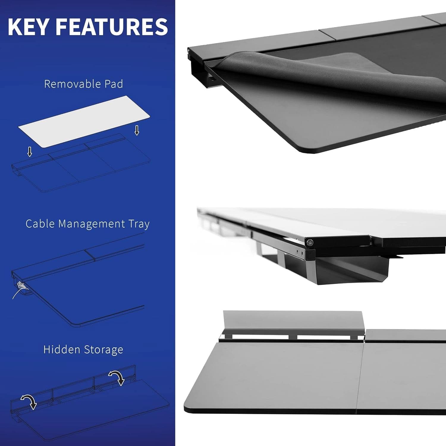 Universal 60 X 30 Inch Black Desk Top With Cable Management
