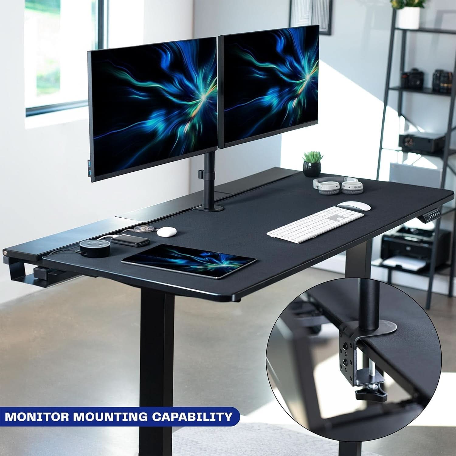 Universal 60 X 30 Inch Black Desk Top With Cable Management