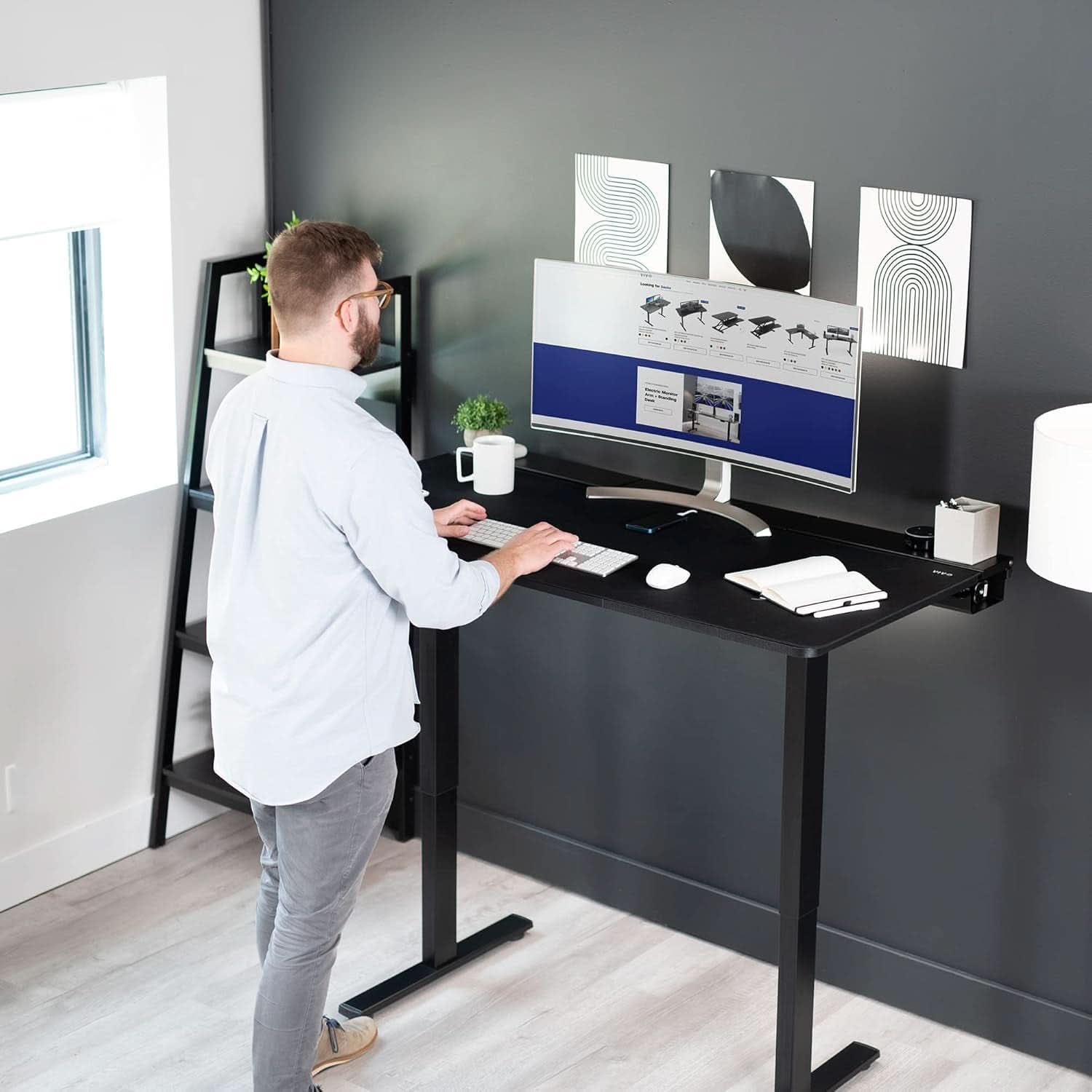 Universal 60 X 30 Inch Black Desk Top With Cable Management