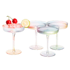 Ribbed Coupe Cocktail Glasses 8 oz | Set of 4 | Classic Manhattan Glasses For Cocktails, Champagne Coupe, Ripple Coupe Glasses, Art Deco Gatsby Vintage, Crystal with Stems (Iridescent)