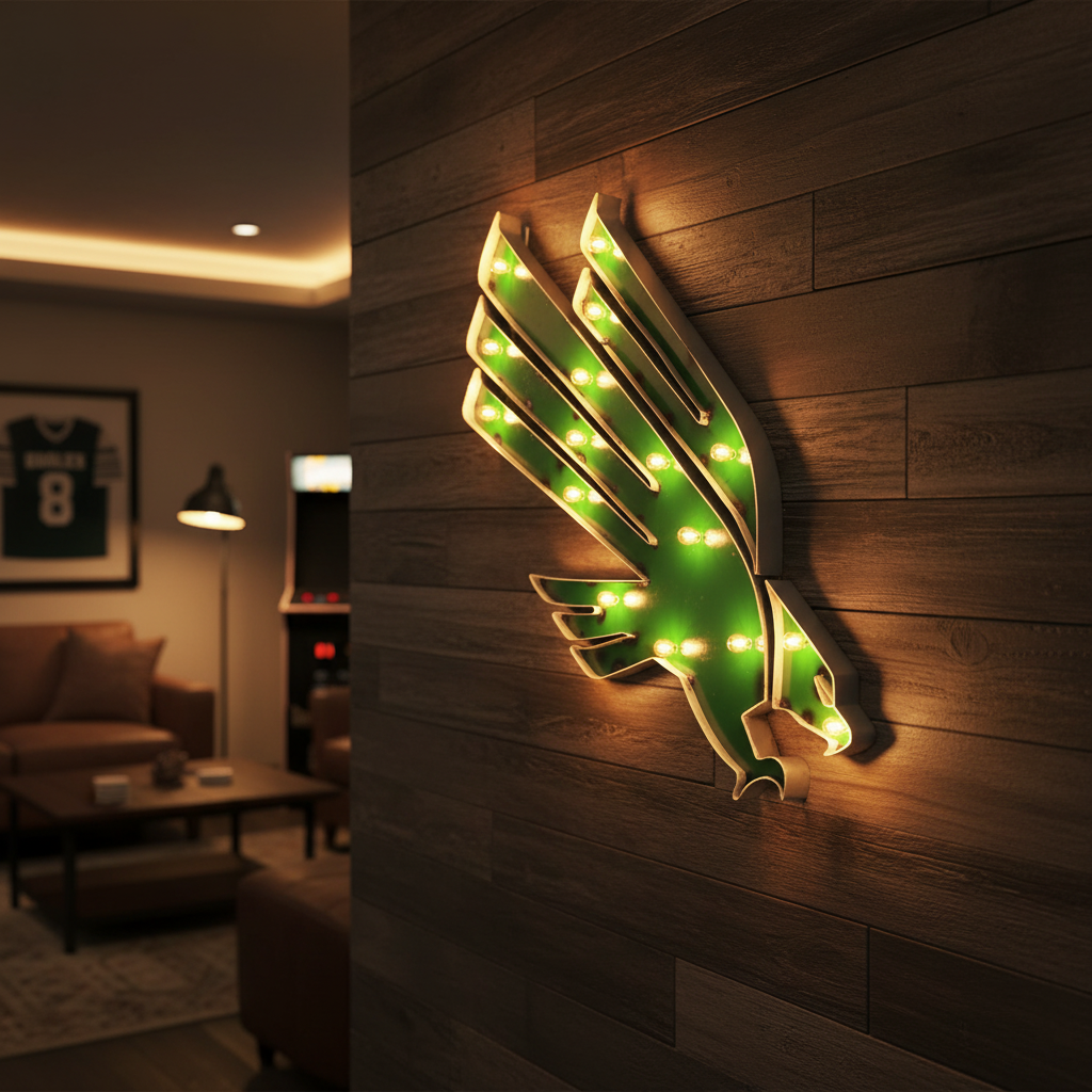 UNT Eagles Lighted Recycled metal wall decor