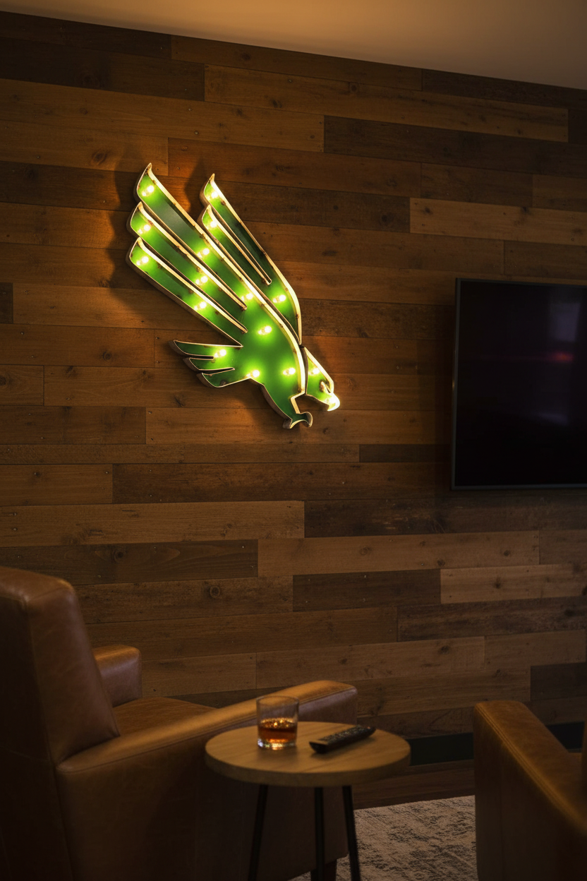 UNT Eagles Lighted Recycled metal wall decor