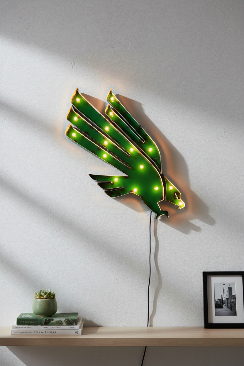 UNT Eagles Lighted Recycled metal wall decor