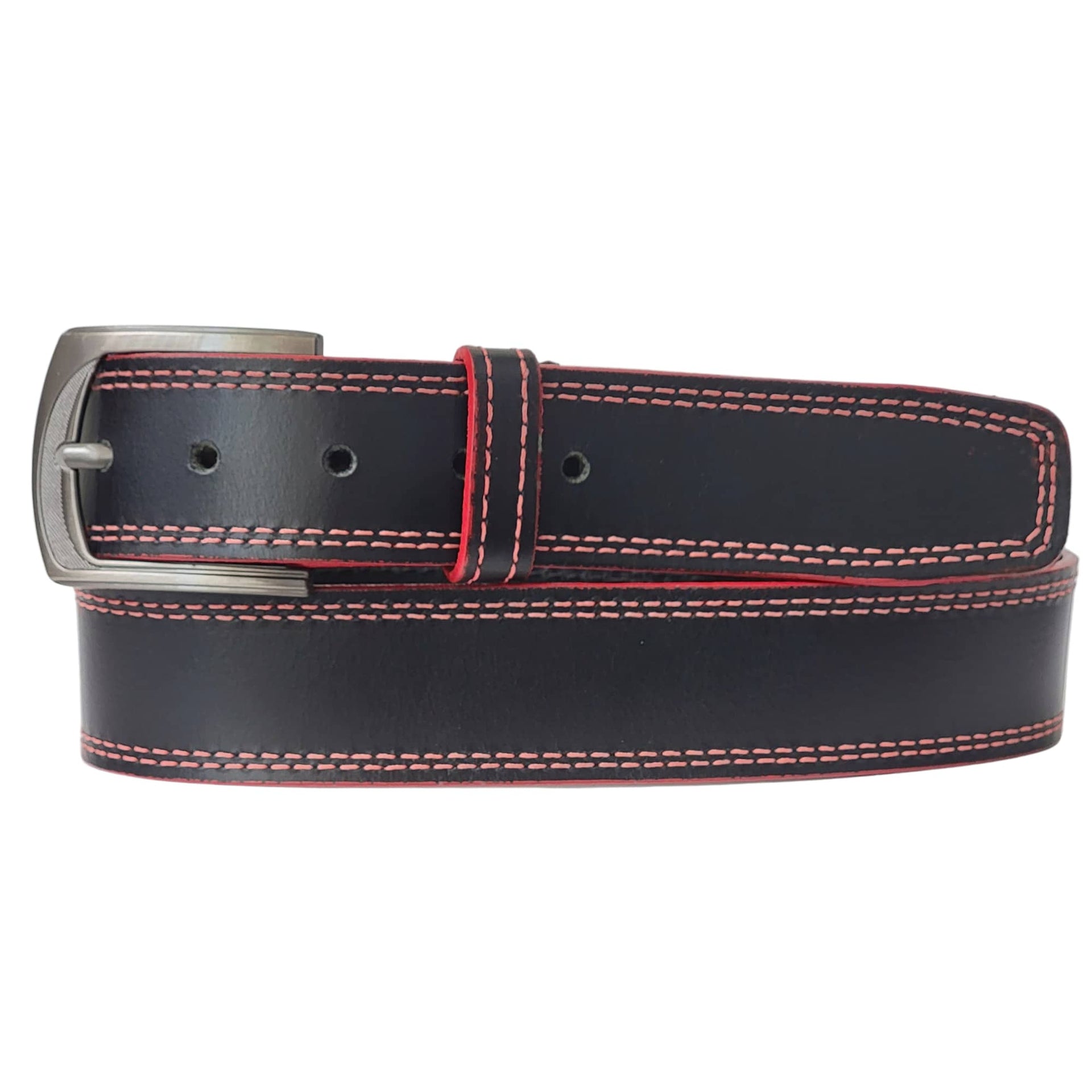 The Pegasus Belt - Black Full Grain Leather Belt with White Stitches NAB Leather