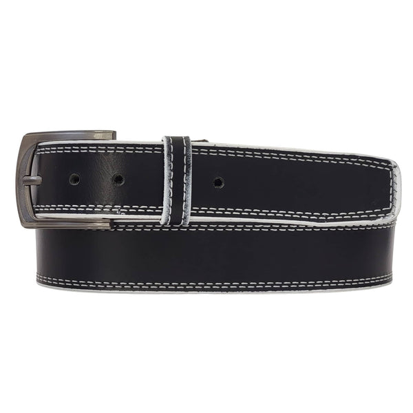 The Pegasus Belt - Black Full Grain Leather Belt with White Stitches NAB Leather