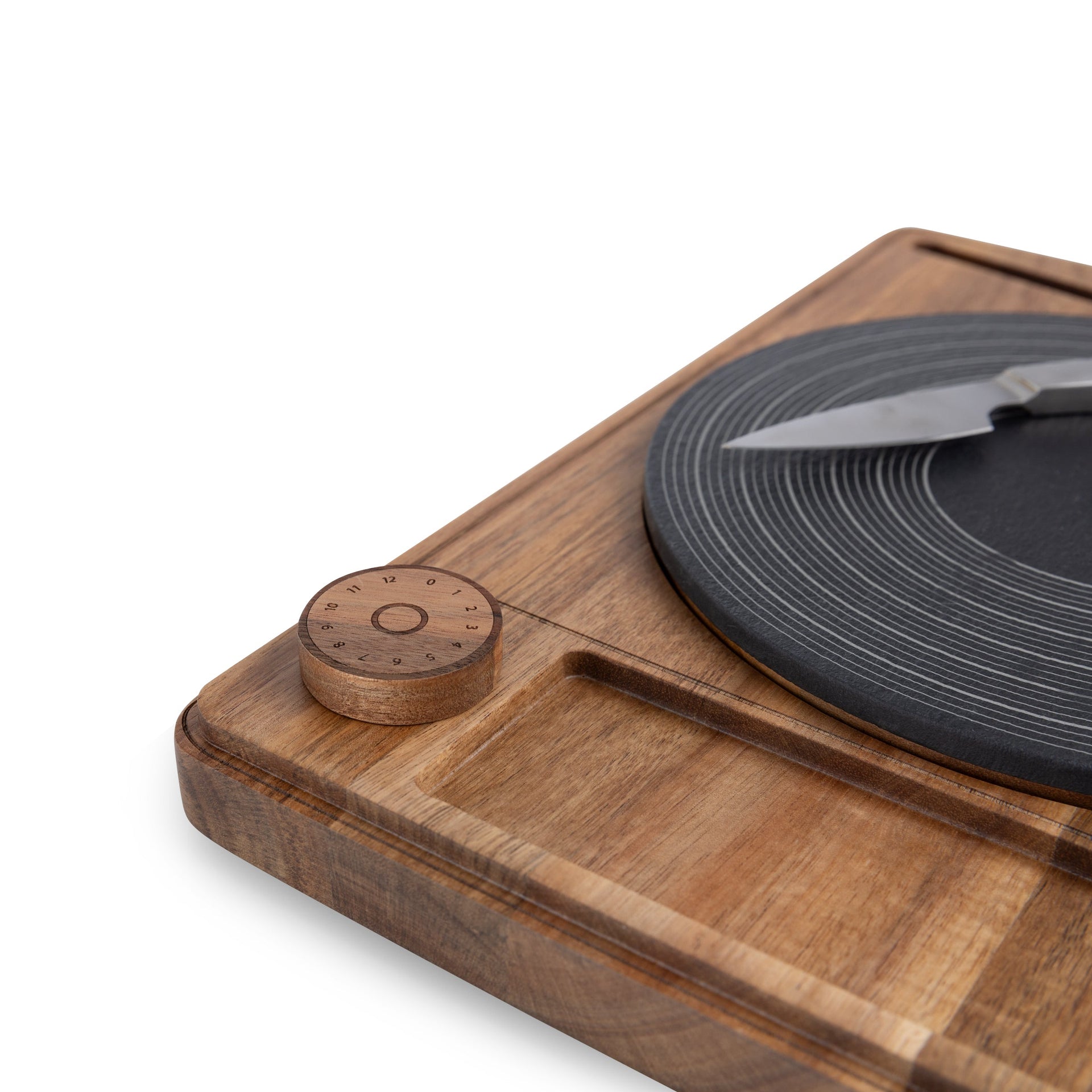 Turntable Acacia and Slate Cheese Board with Knife Picnic Time Family of Brands