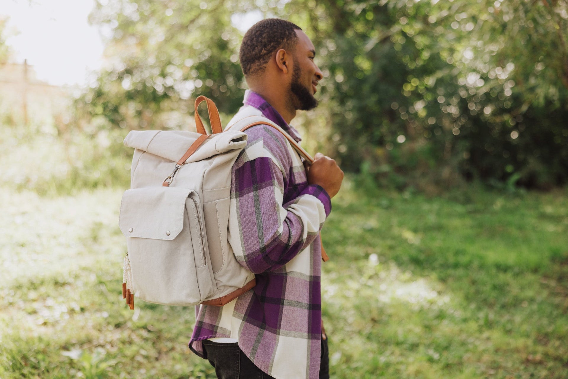 Carmel Roll Top Picnic Backpack Cooler with Utensil Set & Glass Water Bottles Picnic Time Family of Brands