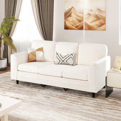 Upholstered Teddy Velvet 3-Seat Sofa with Comfy Back Pillows-White