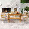 Acacia Wood Outdoor Table and Bench Chairs Set with 1.97 Inch Umbrella Hole