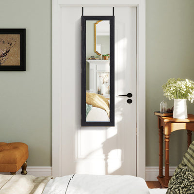 Jewelry Cabinet Wall or Door Mounted Jewelry Armoire with Full-Length Mirror-Black
