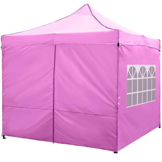 10 x 10 FT Pop up Canopy Tent with 4 Removable Sidewalls and Wheeled Bag-Pink