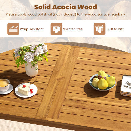 7 Pieces Patio Dining Table Set 63” Rectangle Table and 6 Acacia Wood Armchairs