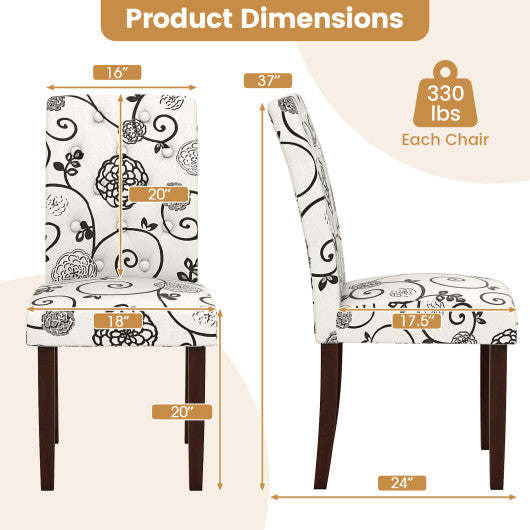 Button Tufted Fabric Upholstered Wooden Dining Chair Set of 2 with High Curved Back-Beige