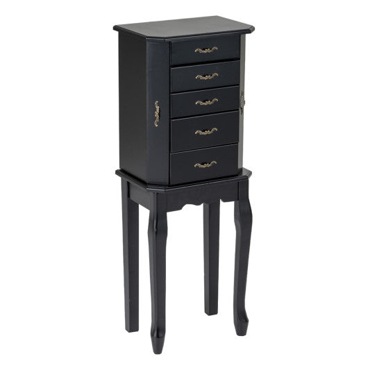 Standing Jewelry Box with 4 Drawers and 2 Side Doors-Black