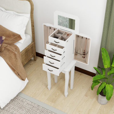 Standing Jewelry Box with 4 Drawers and 2 Side Doors-White