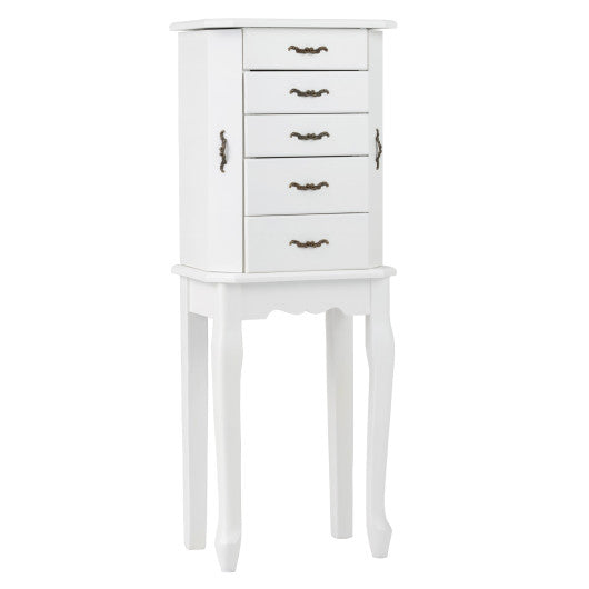 Standing Jewelry Box with 4 Drawers and 2 Side Doors-White