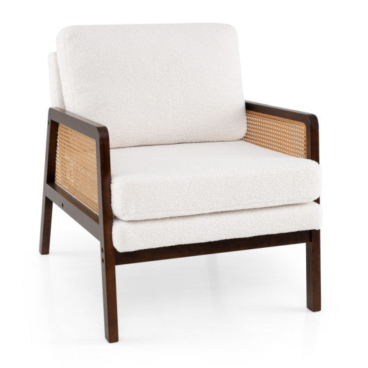 3-Piece Rattan Living Room Furniture Set with Tempered Glass Tabletop and Accent Chair