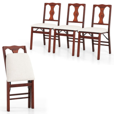 Folding Chairs Set of 4 Upholstered Dining Chairs with Comfy Padded Seats-Brown