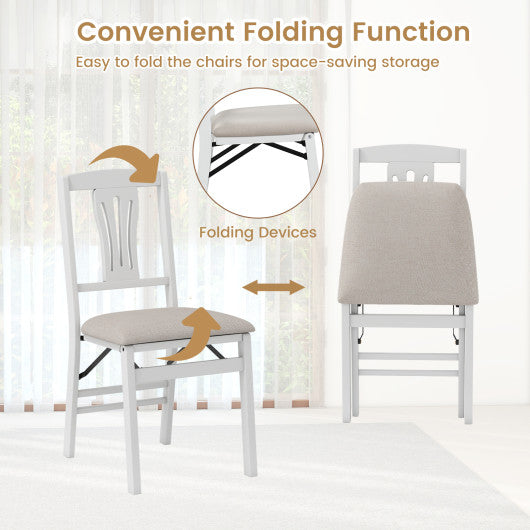 Folding Kitchen Chairs Set of 4 Upholstered Dining Chairs with Comfy Padded Seats-White