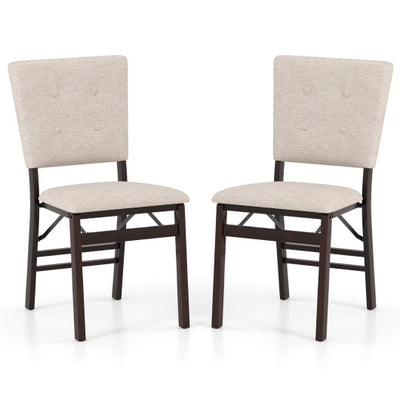 Foldable Dining Chair Set of 2 Armless Kitchen Chair with Padded Seat and Tilt Backrest-Beige
