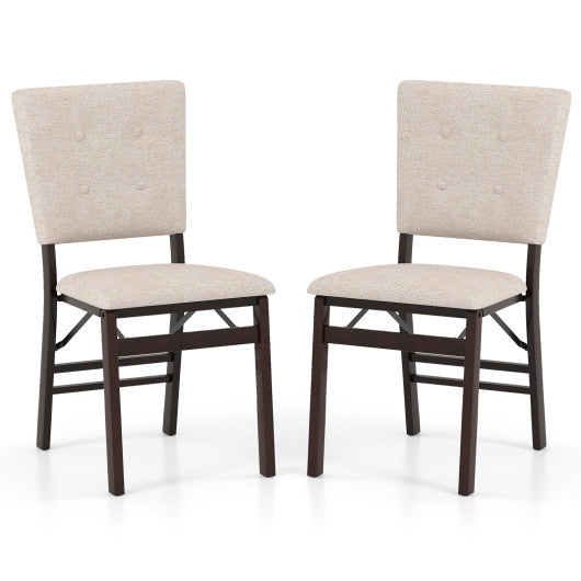 Foldable Dining Chair Set of 2 Armless Kitchen Chair with Padded Seat and Tilt Backrest-Beige