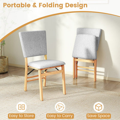 Foldable Dining Chair Set of 4 Armless Kitchen Chair with Padded Seat and Tilt Backrest-Gray
