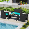 4 Pieces Patio Furniture Set with Tempered Glass Tabletop and Removable Cushion-Turquoise