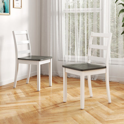 Set of 2 Wood Dining Chairs with Solid Rubber Wood Legs-Gray