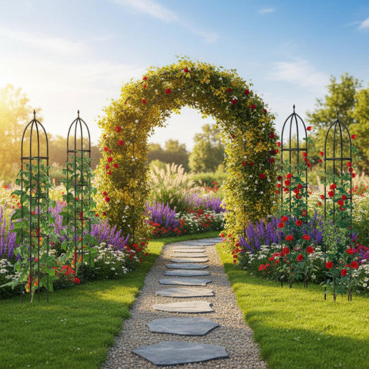 Metal Garden Arch and Obelisk Trellis Set for Climbing Plants