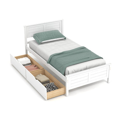 4-Piece Bedroom Furniture Set with Twin Size Bed Frame  Entryway Bench  Vanity Desk and Jewelry Armoire