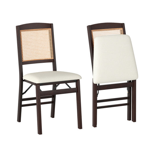 Folding Dining Chairs Set of 2 Rubber Wood Chairs with Linen Padded Seat-Coffee