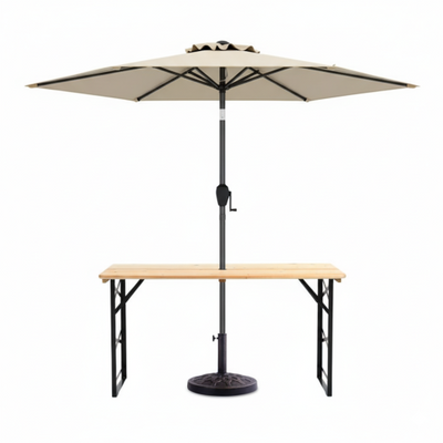 3-Piece Patio Picnic Table Set: Adjustable Wooden Picnic Table + Umbrella + Umbrella Base