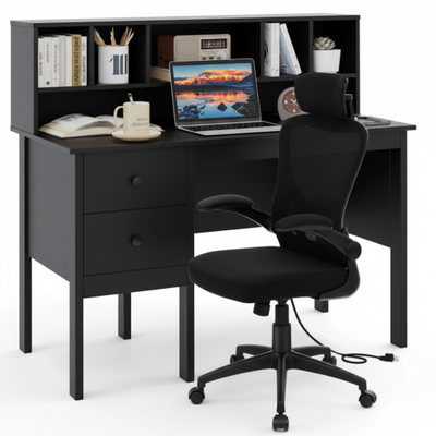 Black 48 inch Computer Desk and Ergonomic Mesh Office Chair Bundle for Home Office