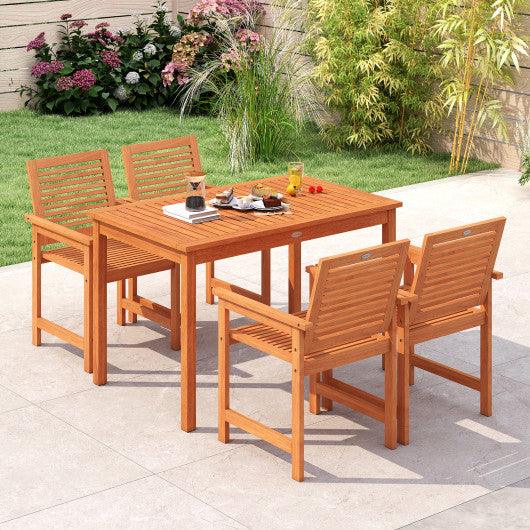 5 Pieces Patio Wood Dining Set Outdoor Rectangular Table and Chairs