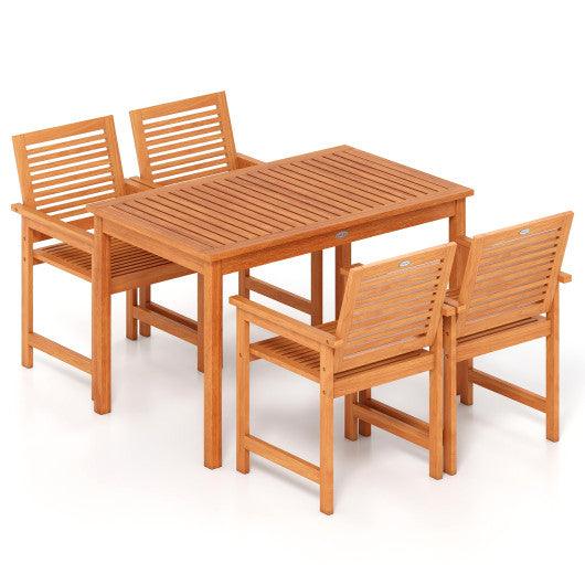 5 Pieces Patio Wood Dining Set Outdoor Rectangular Table and Chairs
