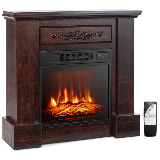 Acacia Wood Mirror & Electric Fireplace TV Stand Set - Rustic Vintage Home Heating Bundle
