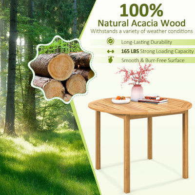 5 Pieces Outdoor Acacia Wood Dining Set Patio Round Table and Metal Chairs with Cushions