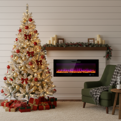 Ultimate Holiday Décor Suite: Pre-Lit Snow Flocked Christmas Tree & 50