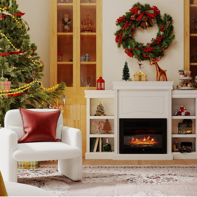 Living Room Set: 70 Inch Media Entertainment Center and Modern Upholstered Chenille Accent Chair