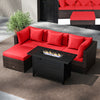 Heavy-duty Frame Rattan Sofa Set with 60000 BTU Firepit Table-Red