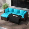 Heavy-duty Frame Rattan Sofa Set with 60000 BTU Firepit Table-Turquoise