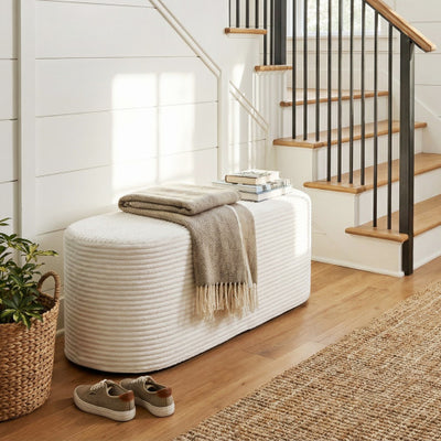 Upholstered Ottoman Bench with High-Density Sponge-Beige