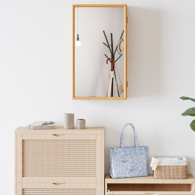 Bamboo Small Medicine Cabinet with Mirror Door and Removable Shelves-Natural