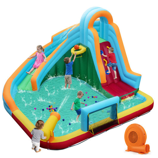 6-in-1 Inflatable Water Slide Park with 750W Blower for Yard