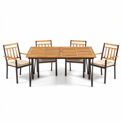 63 Inch Outdoor Dining Table & Set of 4 Patio Dining Chairs